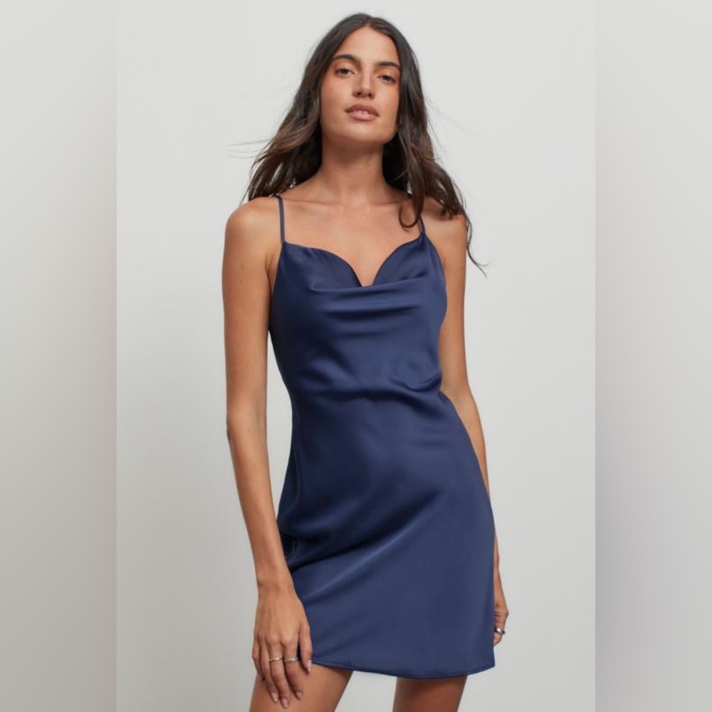 Urban Outfitters Mallory Cowl Neck Dress in Navy (S)